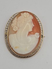 Antique 10K Gold Pink Shell Cameo Brooch Gross Weight 12.4 grams 1 3/4 x 1 1/12