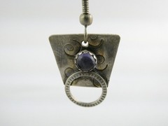 Vintage Sterling Silver Artisan Mixed Metals Iolite Hook Earrings 4.3g 1.25 Inch