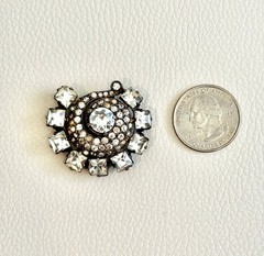 1930s EISENBERG STERLING SILVER SQUARE RHINESTONE SWIRL SHELL FUR CLIP BROOCH