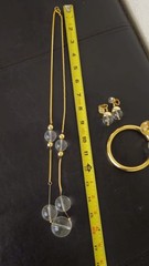 Vtg Lucite Clear Bubble Bobble Costume Gold Necklace Earring Bracelet SET MCM