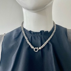 Vintage Silver Tone Multi Strand Beaded Necklace 17.5” Statement Choker Collar