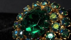 Vintage Emerald Aurora Borealis Rhinestone Adjustable Band Ring Costume Jewelry
