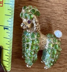 AUTHENTIC SWOBODA POODLE DOG BROOCH ~ PERIDOT, RUBY EYE ~ Pearl Tail CHARMING!