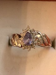 DESIGNER ADL 10K WHITE GOLD TANZANITE BAGUETTE DIAMOND CLUSTER SOLITAIRE RING