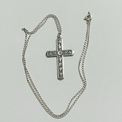 Vintage Sterling Silver 925 Ivy Floral Etched Cross Pendant 18” Necklace