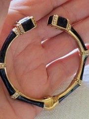 LAUREN G ADAMS DEEP BLUE ENAMEL CRYSTALS BAMBOO BANGLE 18KT GOLD PLATE SMALL
