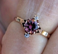 Beautiful 10 K Victorian Ring With Quality Pink Tourmaline And Diamonds Sz 5.5