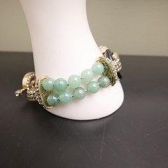 Heidi Daus bracelet Art Deco imitation jade and onyx green glass beads signed