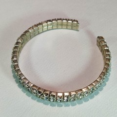 1950s Vintage Bangle Bracelet with a Double Row of Clear Rhinestones