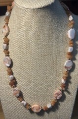 VTG Polished Quartz Agate Stone Gemstone Necklace 20” Toggle Clasp Copper Accent