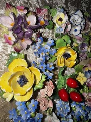 Vtg Jewelry Lot Signed English Fine Bone China Flower Art Brooch Earring Garden