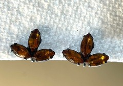 Vintage 1950s Amber Topaz Glass Marquise Cluster Statement Earrings