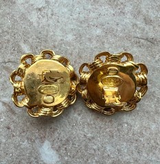 CHANEL Gold Tone Faux Pearl Triple rolo chain Border Clip on Earrings 40mm