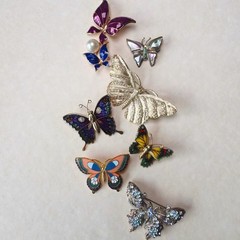 Vintage Butterfly Brooch Lot 7pc BSK Sterling Mexico 925 Enamel Rhinestone