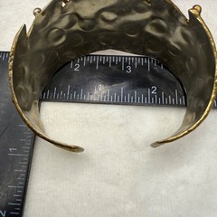 Vintage Brutalist Cuff Bracelet Mixed Metals Polished Stone 6.5”