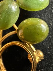 Vintage Yellow Gold Plated Filligree & Green Jade Brooch Pin, 2″ inches