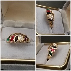 Vintage Multi-Color Stone Fashion Ring, 18KT Gold Plate Size 7, Designer LIND