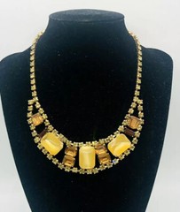 Wide JULIANA Delizza & Elster Rhinestone Necklace Cat’s Eye Vintage Jewelry