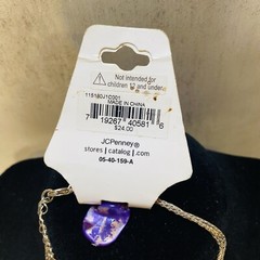Vintage JC Penny Costume Jewelry Necklace & Earrings Stones 💜💚 & Chain