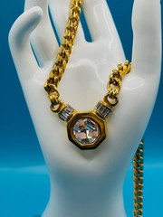 Swarovski SAL Necklace Vtg Gold Tone Curb Chain Crystal Octagon Pendant Signed
