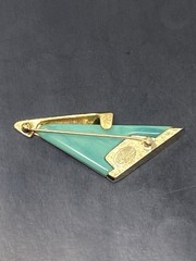 Givenchy Vintage Brooch Pin Green Stone Gold Setting 1979 New York Paris