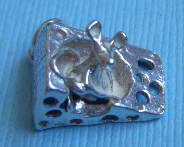 Vintage English mouse in cheese wedge sterling charm