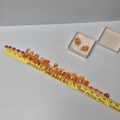 W Germany Necklace & Clip On Earrings Translucent Plastic Lucite Beaded Vtg