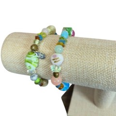Vintage Cookie Lee Art Glass Beaded Bracelets set of 2 Designer Jewelry Signed