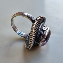 Ancient Vintage Victorian Sterling Silver Ring 925 Amethyst Stone Size 9.5