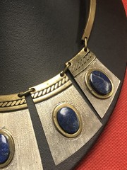 VINTAGE MIXED METALS BRASS AND SILVER COLORED LAPIS LAZULI HAND MADE NECKLACE
