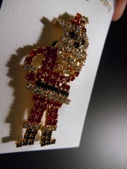 Rhinestone Christmas Brooch Pin SANTA CLAUS Holiday Dangle Beard Jewelry