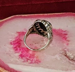 Vintage Art Deco Nouveau Black Onyx Spartan Silver Unmarked Ring Size 5