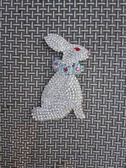 Beautiful Huge Rhinestone Bunny Brooch with Beaded Decorative Bag Vintage