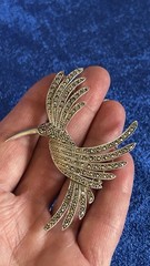 Vintage Large Estate Sterling Silver Hummingbird Brooch Pin With Amethyst Eye