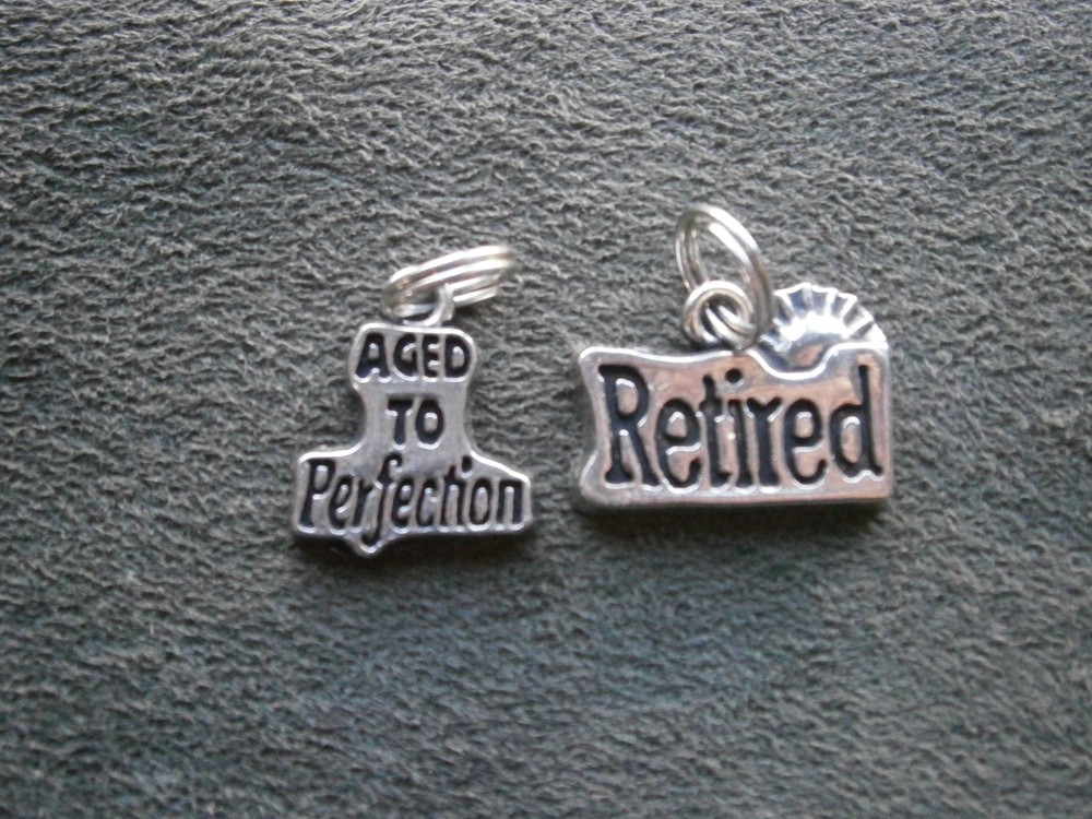 Retired & Aged to Perfection Vintage Silvertone Bracelet Charms Pendants 5.8g
