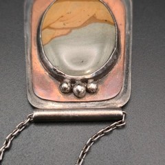 Vintage Artisan Sterling Silver Picture Landscape Jasper Oval Pendant Necklace O