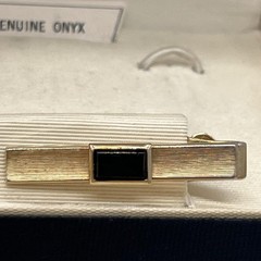 Vintage Swank Genuine Onyx Gold Tone Cufflinks Tie Clip Weber Heilbroner Box