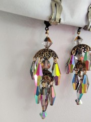 Vtg Rare LEWIS SEGAL California Watermelon AB Crystal Chandelier Earrings Pat…