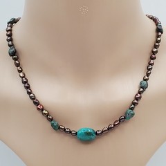 VTG 925 Peacock Pearl Turquoise Necklace 17in Sterling Silver 2″ Extender Estate
