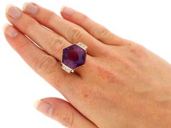 Vintage 19.84Ct Amethyst and 0.24Ct Diamond 9k Yellow Gold Dress Ring