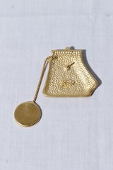 Vtg Tona Signed Gold Tone Coin Purse Dime Dangle Pin Brooch
