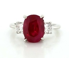 Vintage 14k White Gold Engagement Ring 3.51ct. Natural Burma Oval Ruby AGL cert