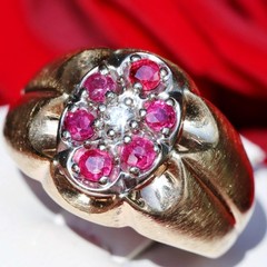 14k Yellow Gold 0.56ct Natural Diamond Sz 8 Ring Ruby Vintage Heated 6.37g N3078