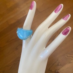 Vintage Y2K Clear Lucite Dome Ring Chunky Aqua Blue Floating Glitter Bubble Ring