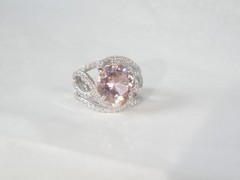 Large Sterling Silver 925 Peach Irradiated Morganite Statement Ring Size 7