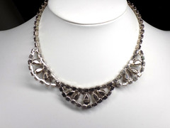 Vintage Weiss Choker Necklace Silver-tone Smoky Gray Rhinestones 14.5″ Hook
