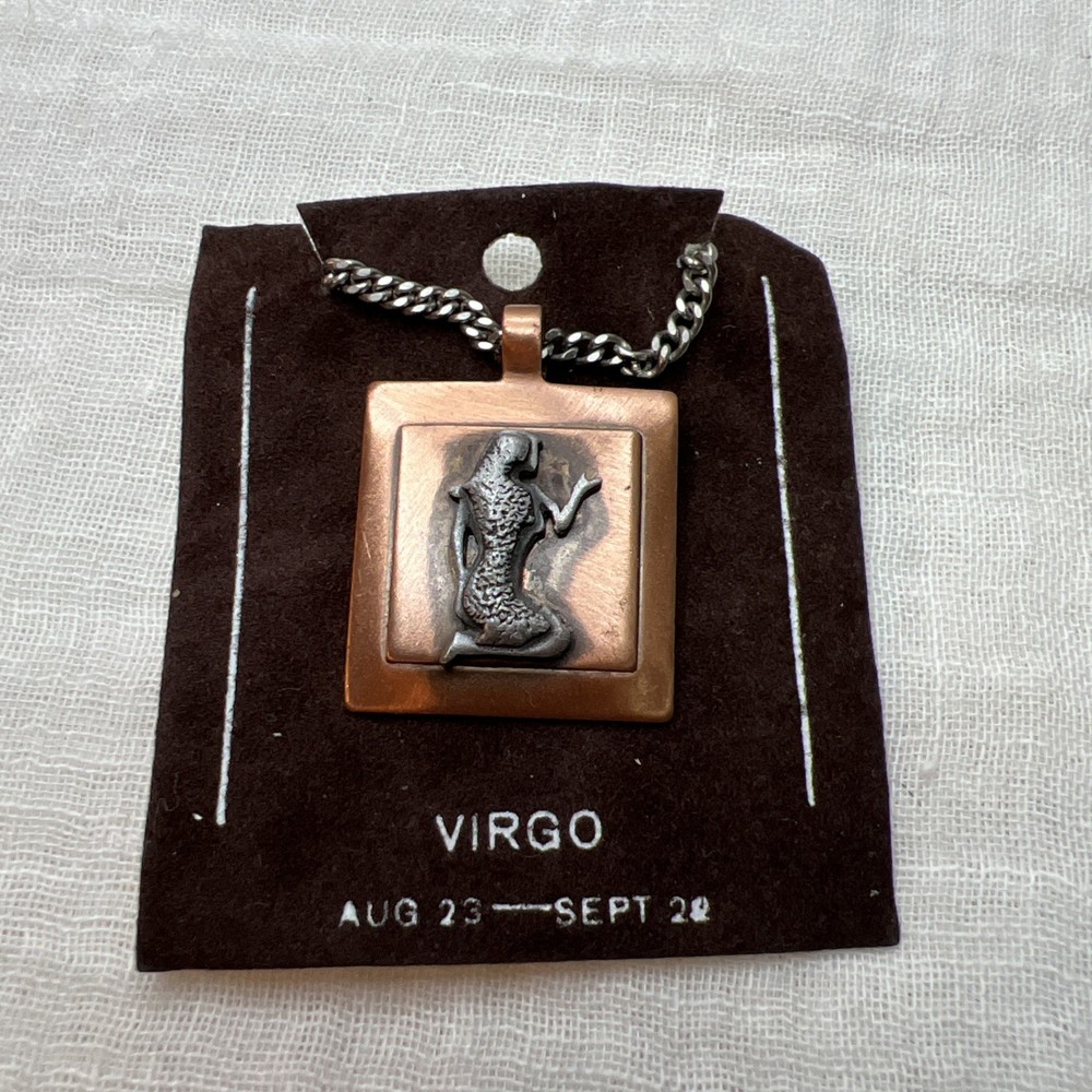 VTG NWT Solid Copper Virgo Zodiac Maiden Pendant Necklace Astrology MCM