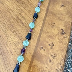 Vintage Carved Jade Rose And Amethyst Quartz Necklace Balance Wellness Luck
