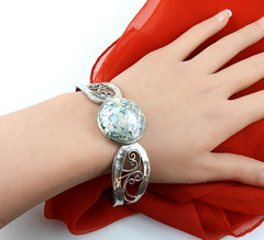 Vintage PAZ Israel 925 Sterling Silver Cuff Bracelet Roman Glass Scroll Jewelry