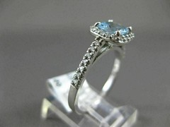 ESTATE .99CT DIAMOND & AAA AQUAMARINE 14KT WHITE GOLD SQUARE HALO ENGAGEMET RING